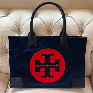Tory Burch Large Ella Nylon Tote, Royal Navy/Cherry Apple, excellent condition!